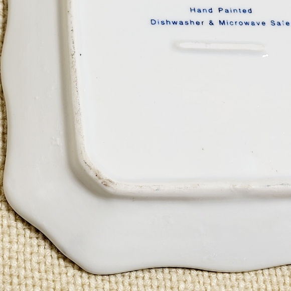 Vintage Andrea by Sadek Blue & White Square Dish with Raised Scrolling - Picture 6 of 6